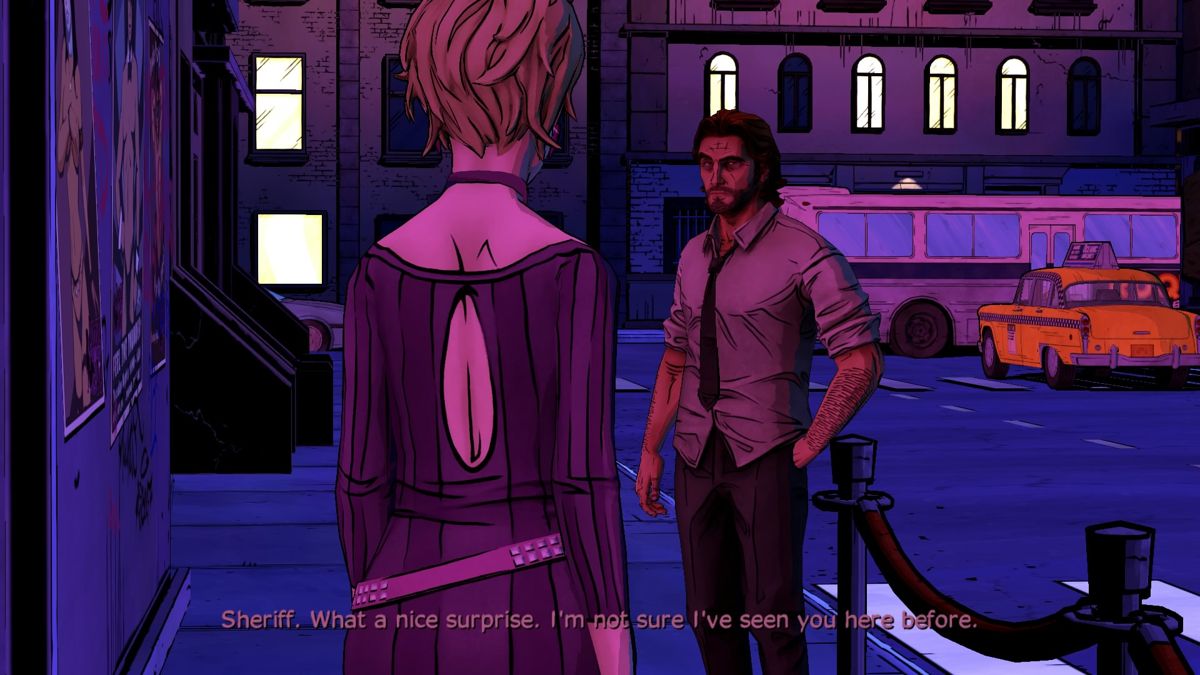 The Wolf Among Us (PlayStation 4) screenshot: Episode 2: In front of a night club