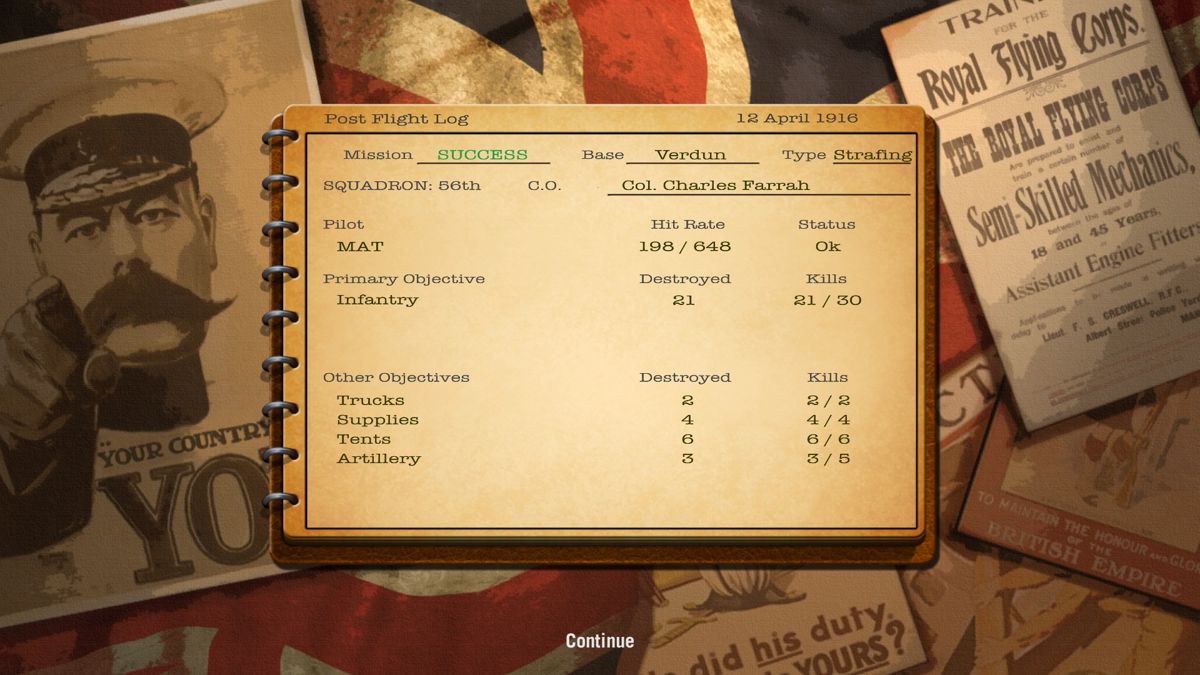 Wings!: Remastered Edition (Windows) screenshot: Mission stats.