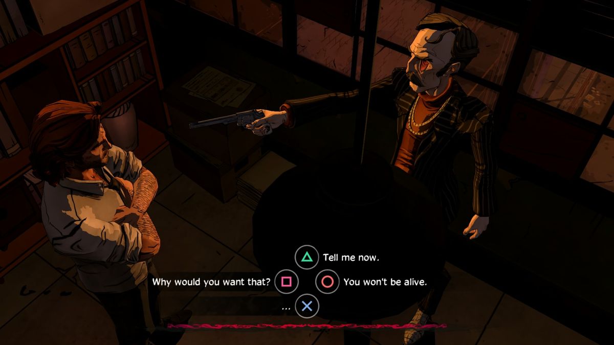 The Wolf Among Us (PlayStation 4) screenshot: Episode 5 - The Crooked Man still wants to negotiate.