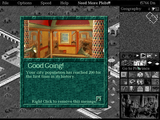 Caesar II (DOS) screenshot: 200 citizens!