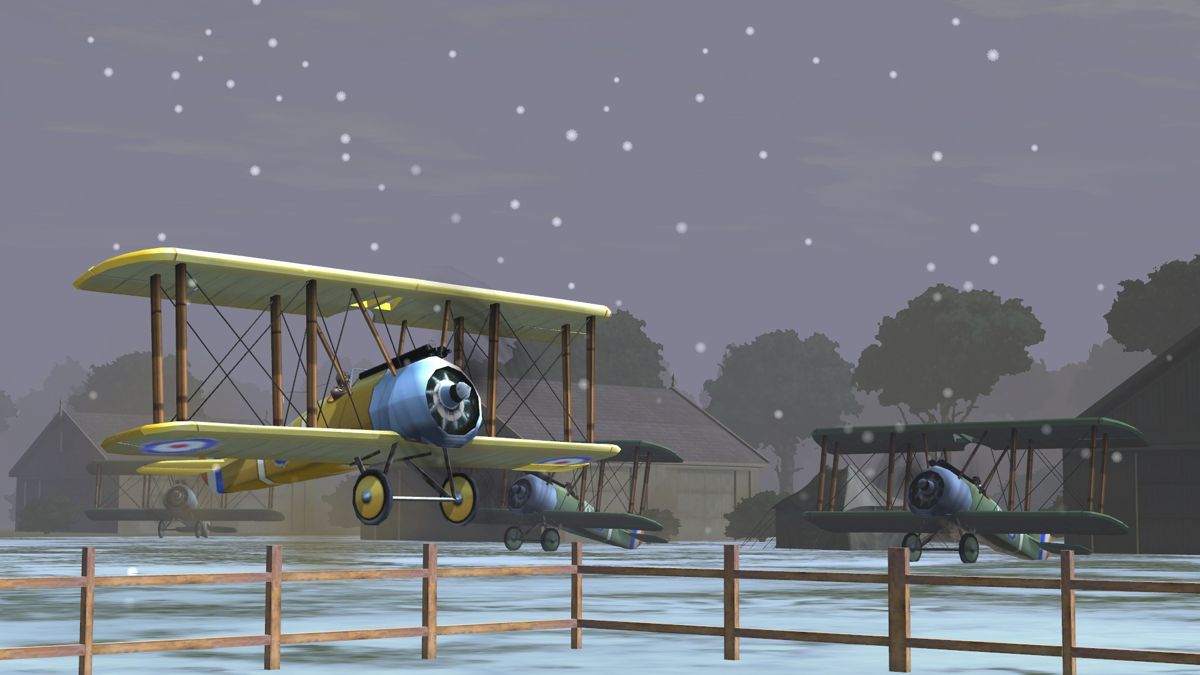 Wings!: Remastered Edition (Windows) screenshot: Taking off scene is a bit more versatile than in the original showing different plane colors and weather elements.