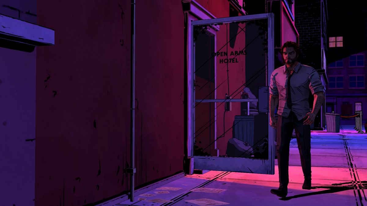 The Wolf Among Us (PlayStation 4) screenshot: Episode 3 - Leaving the hotel.