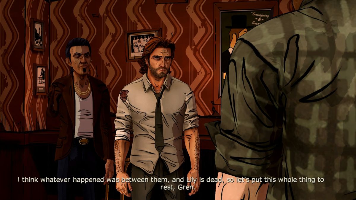 The Wolf Among Us (PlayStation 4) screenshot: Episode 3 - Drinking and brooding goes well together only until punches start to exchange.