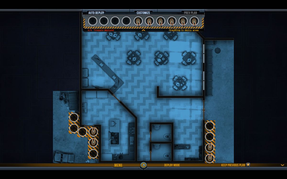 Door Kickers (Windows) screenshot: Deployment screen prior to starting the mission