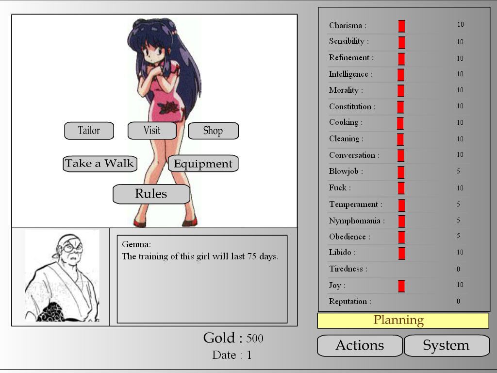 Slave Maker (Browser) screenshot: Start of the game
