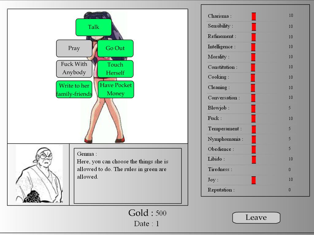 Slave Maker (Browser) screenshot: Rules
