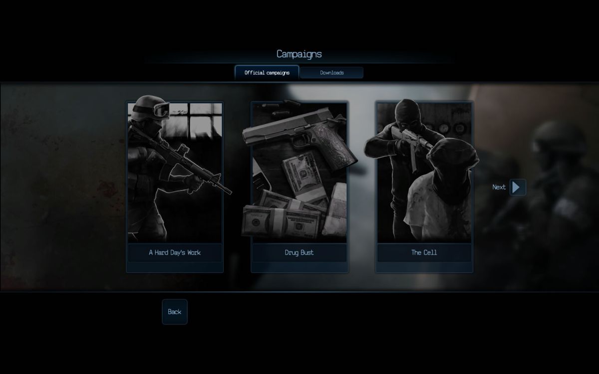 Door Kickers (Windows) screenshot: Campaign selection screen