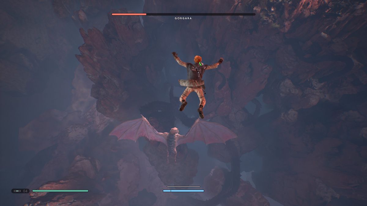 Star Wars: Jedi - Fallen Order (PlayStation 4) screenshot: Trying to catch onto the giant bat in mid fall