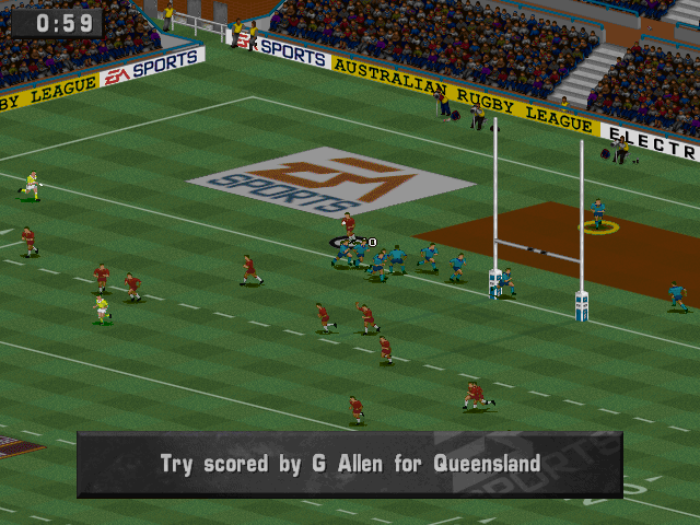International Rugby League (DOS) screenshot: The team scores another point