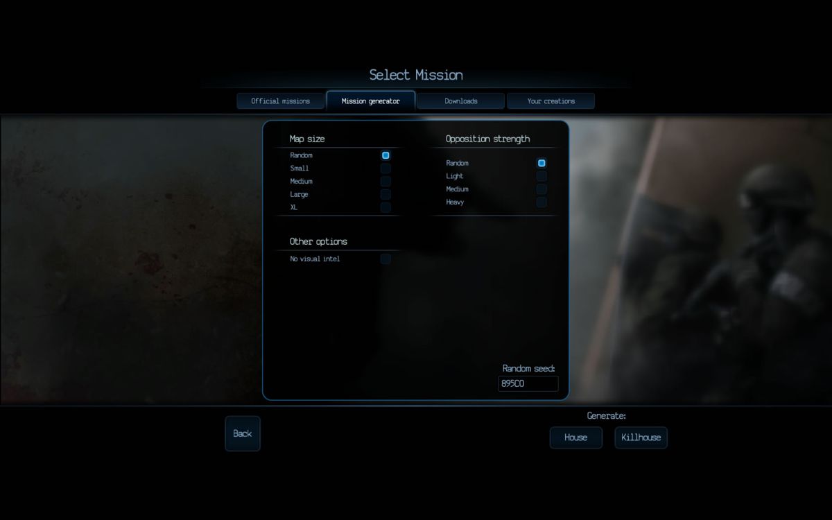 Door Kickers (Windows) screenshot: Setting up a custom mission.