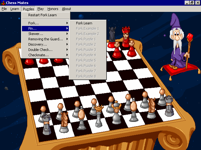 Chess Mates (Windows) screenshot: The lessons are structured and the examples must be tackled in sequence Demo version