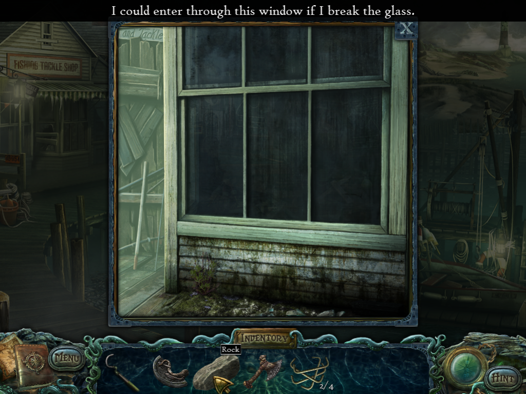 Small Town Terrors: Pilgrim's Hook (Windows) screenshot: Choosing the rock from my inventory