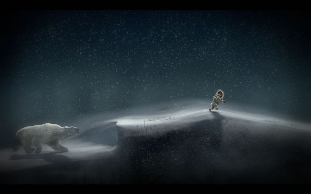 Never Alone (Kisima Innitchuna) (Windows) screenshot: Nune is chased by a bear.