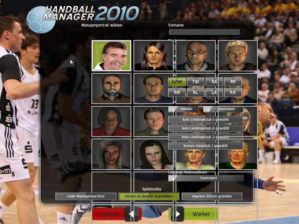 Handball Manager 2010 (Windows) screenshot: create a manager