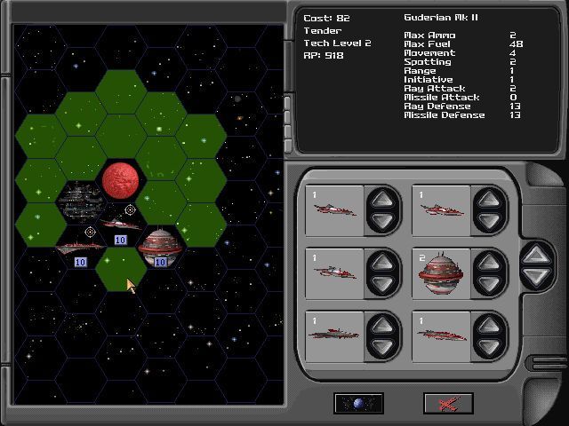 Star General (Windows) screenshot: Placing a purchased unit on the strategic map. The green hexagons show where it can be positioned
