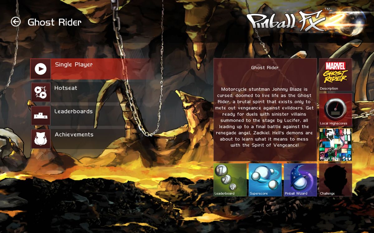 Marvel Pinball: Vengeance and Virtue (Windows) screenshot: <i>Ghost Rider</i> - Main table screen