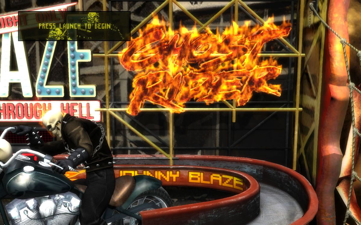 Marvel Pinball: Vengeance and Virtue (Windows) screenshot: <i>Ghost Rider</i> - Ghost Rider prepares to ride.