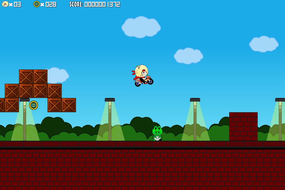 NekoChan Hero Collection (Windows) screenshot: <i>NekoChan Hero: Ninja World</i>: jumping over an enemy.