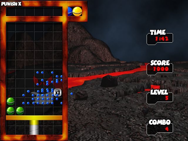 Drop and Blow (Windows) screenshot: Here a chain of three successive ball removals has generated a 3x bonus