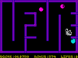 Bomber Bob In Pentagon Capers (ZX Spectrum) screenshot: Only one more planted bomb to take