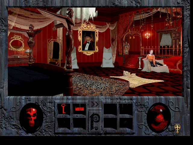 Roberta Williams' Phantasmagoria (DOS) screenshot: Lying on a sofa. Aren't you feeling uncomfortable here, young lady?..