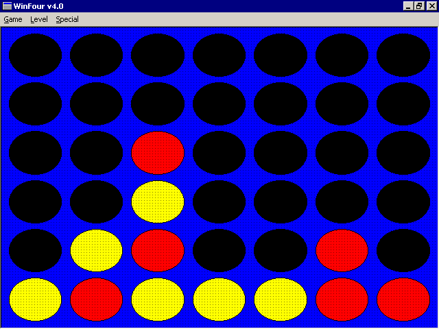 WinFour (Windows) screenshot: A game in progress