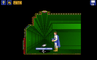 Captain Bible in Dome of Darkness (Special Edition) (DOS) screenshot: Confronting a CyberLiar!