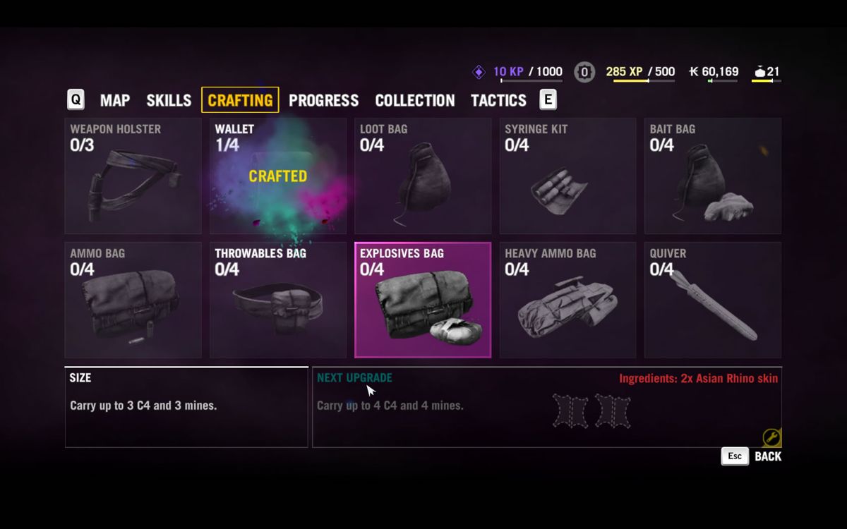 Far Cry 4 (Windows) screenshot: The crafting menu