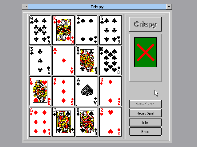 Crispy (Windows 3.x) screenshot: Starting a new game in German.