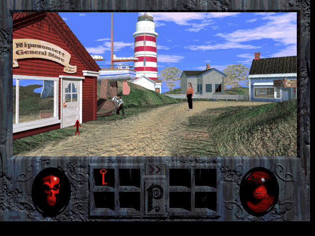 Roberta Williams' Phantasmagoria (DOS) screenshot: Exploring the town. There are a few people here and there - and most of them aren't interactive