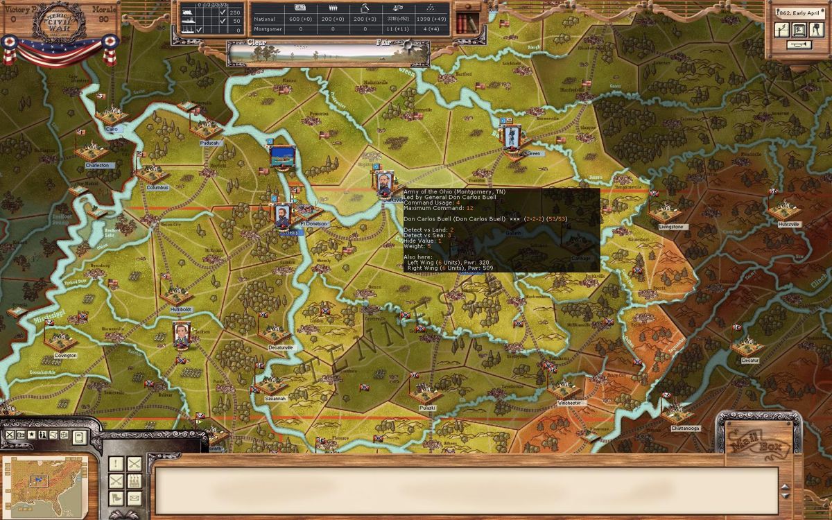 AGEOD's American Civil War (Windows) screenshot: battle of Shiloh