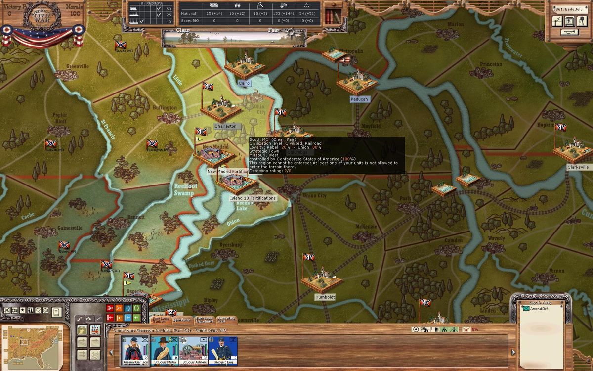 AGEOD's American Civil War (Windows) screenshot: map details