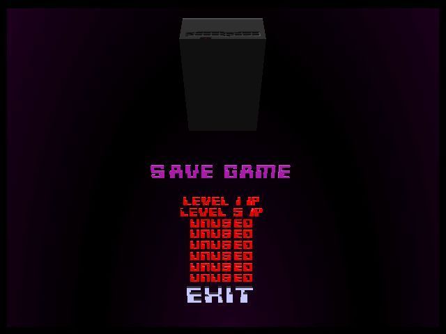 Robotron X (Windows) screenshot: The save Game function automatically labels the game slots Demo version