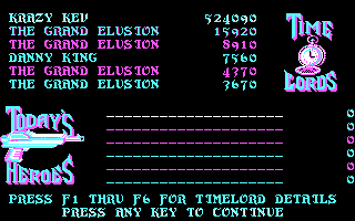 Time Bandit (DOS) screenshot: High Scores (CGA)