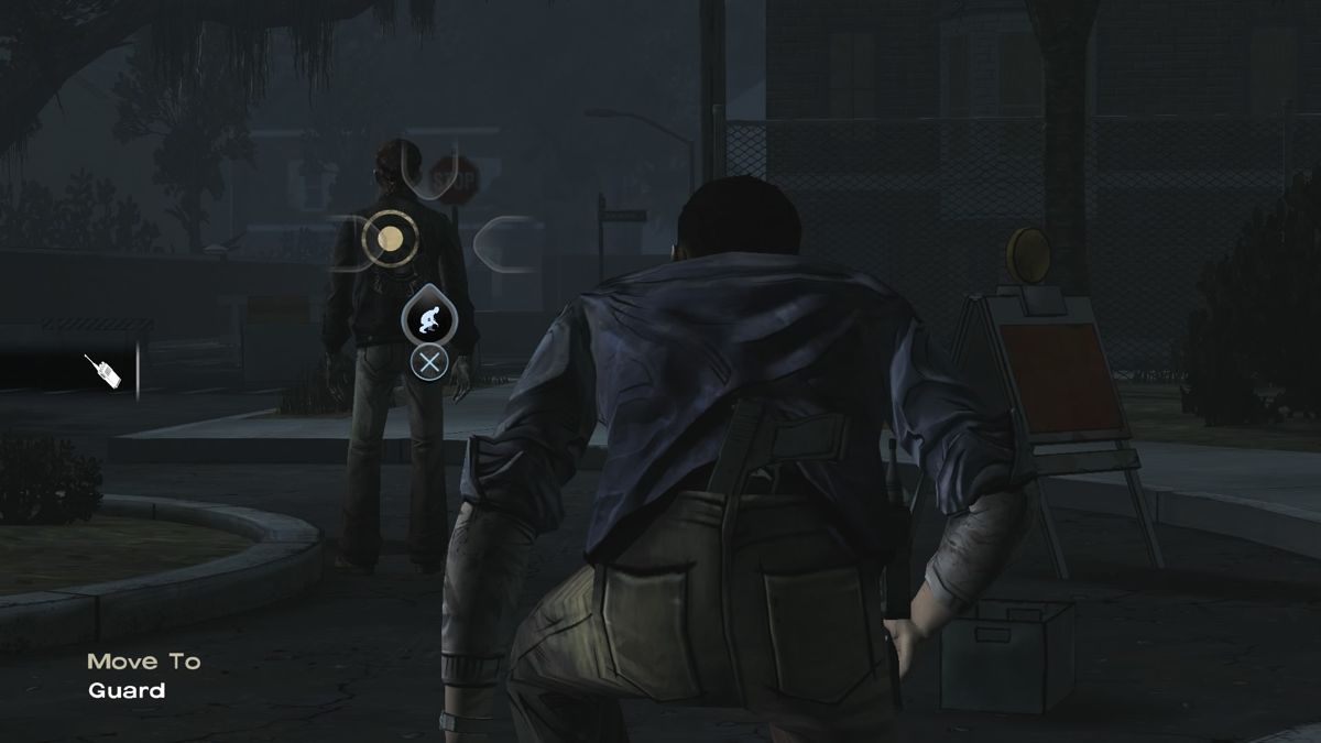 The Walking Dead: The Complete First Season Plus 400 Days (PlayStation 4) screenshot: Episode 4 - Sneaking up on the guard