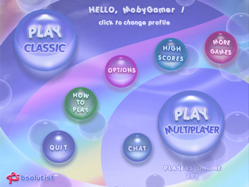 Bubble Shooter (Windows) screenshot: Main menu