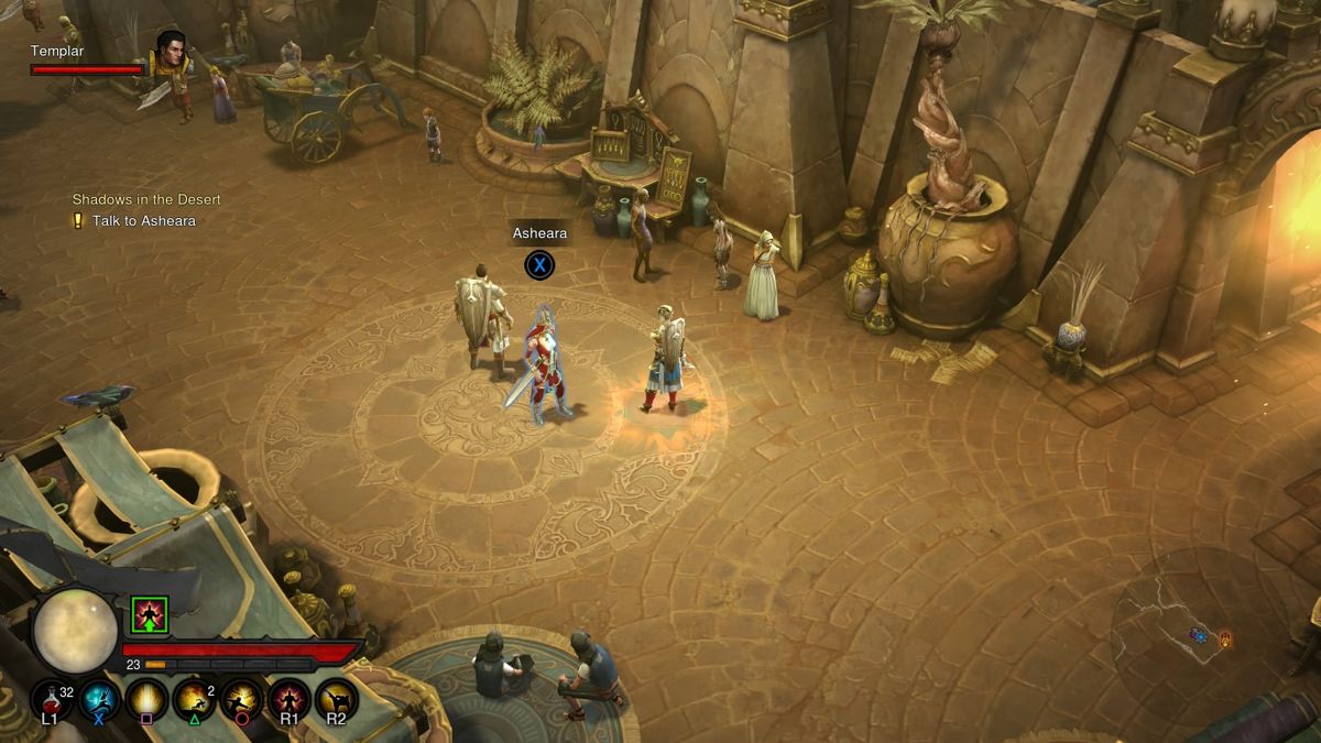 Diablo III: Reaper of Souls - Ultimate Evil Edition (PlayStation 4) screenshot: Diablo III - Talking to the city guards to find out about the current situation