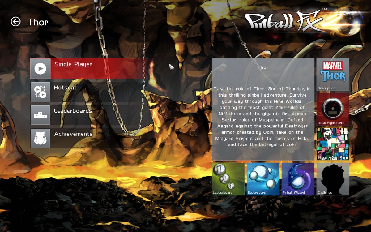 Marvel Pinball: Vengeance and Virtue (Windows) screenshot: <i>Thor</i> - Main table screen
