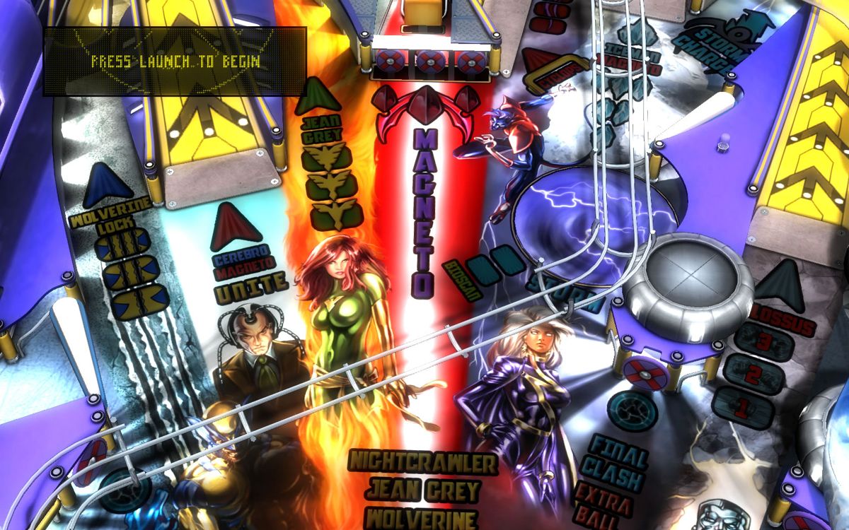 Marvel Pinball: Vengeance and Virtue (Windows) screenshot: <i>X-Men</i> - Zoomed in view of the upper part of the table