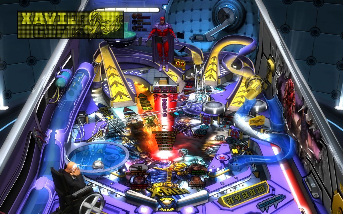 Marvel Pinball: Vengeance and Virtue (Windows) screenshot: <i>X-Men</i> - The ball is on the left, in front of Xavier.