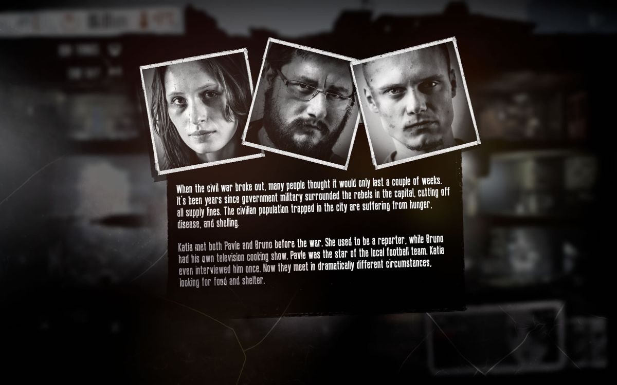 This War of Mine (Windows) screenshot: Short introduction to the setting