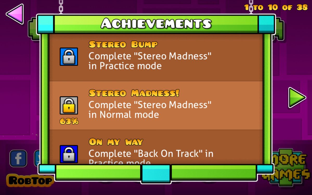 Geometry Dash (Android) screenshot: Achievements