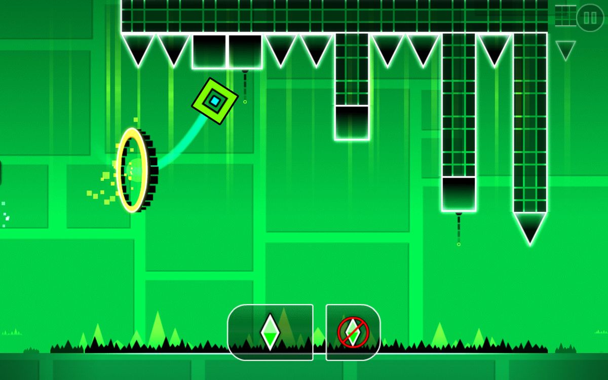 Geometry Dash (Android) screenshot: After going through the ring, gravity is reversed.