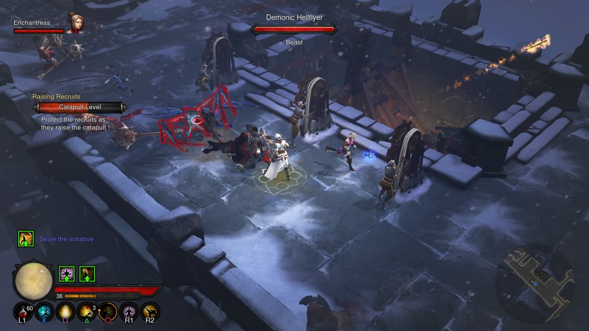 Diablo III: Reaper of Souls - Ultimate Evil Edition (PlayStation 4) screenshot: Diablo III - Buying time for the recruits so they can raise catapults