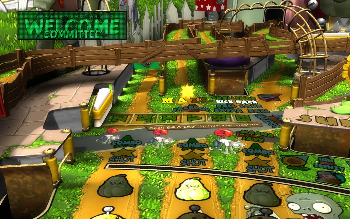 Pinball FX2: Plants vs. Zombies (Windows) screenshot: Many ramps and holes for the upper left part