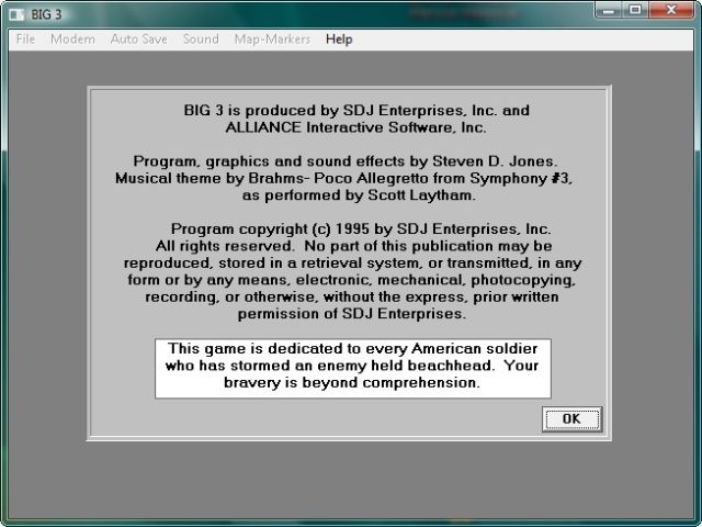 The Big Three (Windows 3.x) screenshot: start screen