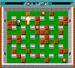 Bomberman (DOS) screenshot: On level one, you have everything at low, your speed, bomb explosion range, number of bombs...