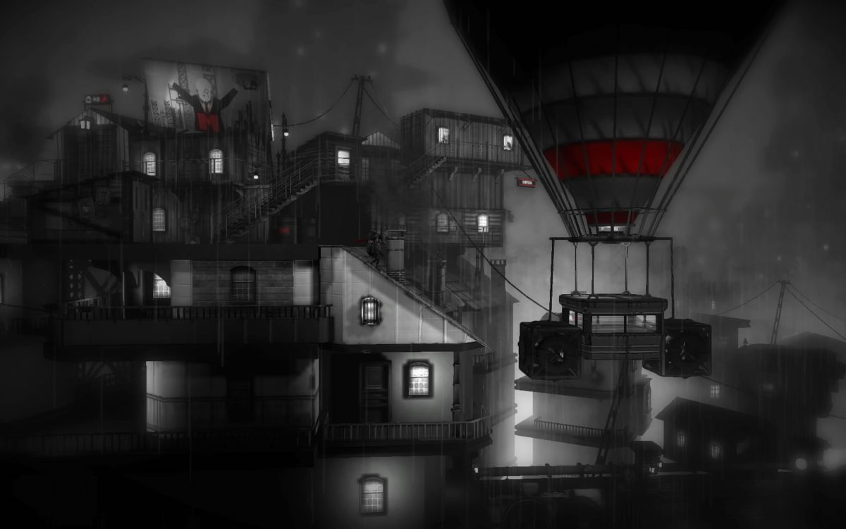 Monochroma (Windows) screenshot: You get to the next area with this giant balloon.