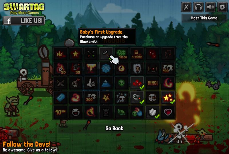 Sentry Knight (Browser) screenshot: Medals you can earn in the game.