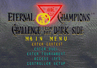 Eternal Champions: Challenge from the Dark Side (SEGA CD) screenshot: Title screen and main menu